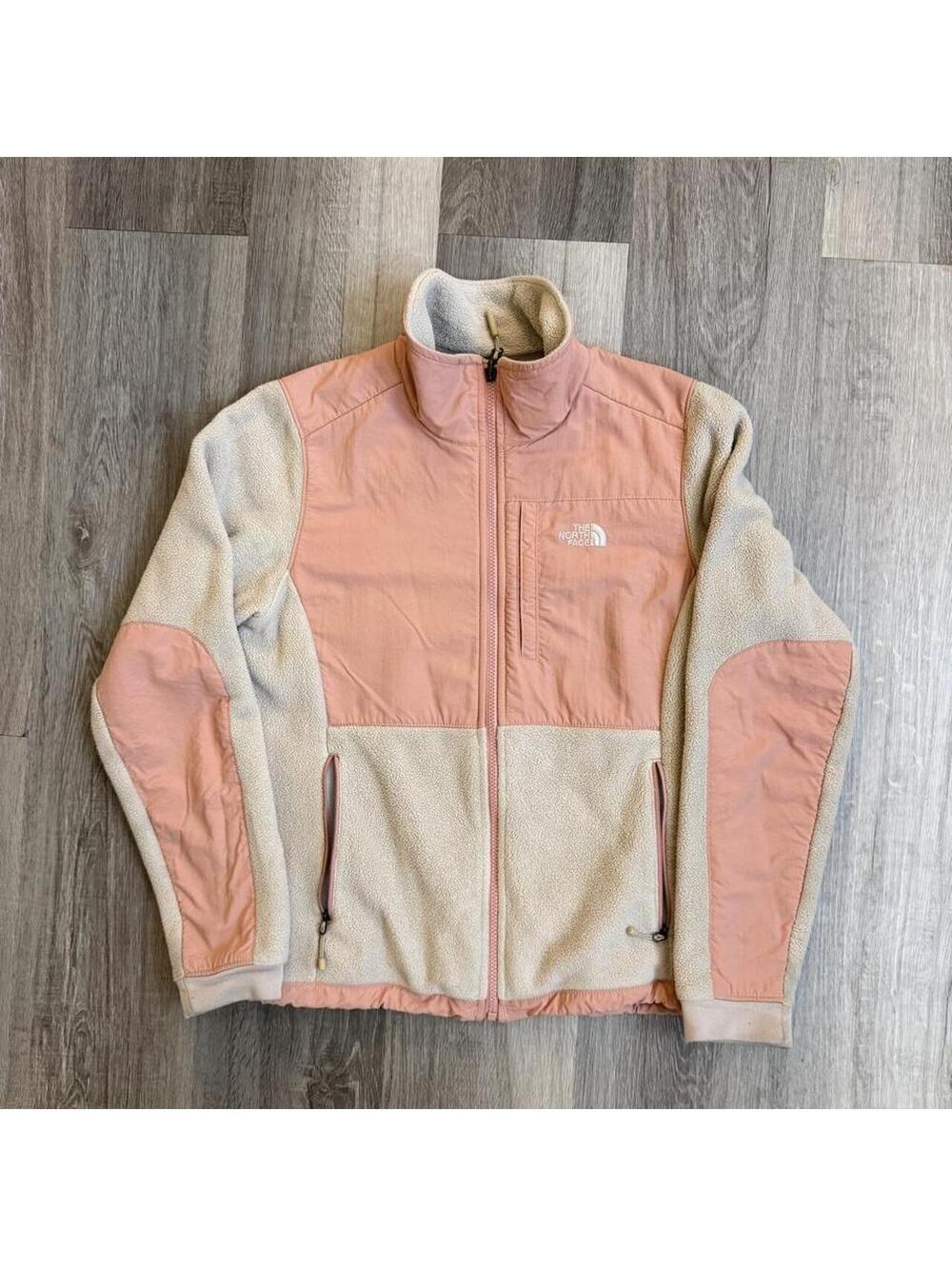 The North Face pink and beige color-blocked fleece jacket in a S Polartec